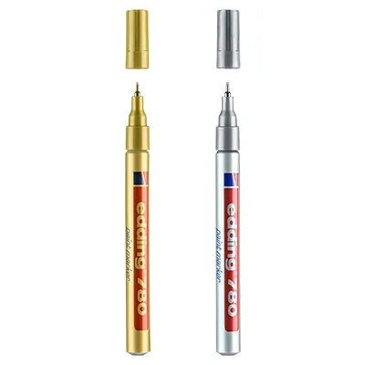Marqueur peinture Edding e-780 Alu - Pointe fine 0,8 mm - Or et Argent - Par 2 - Marqueurs, Feutres craies