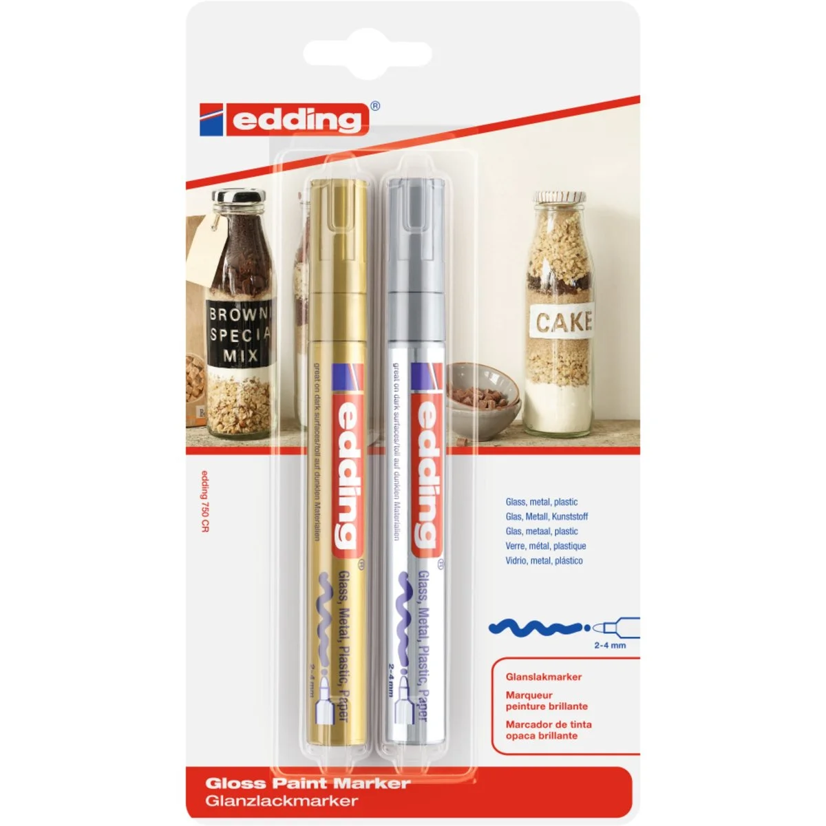 Marqueur peinture Edding e-750 Alu - Pointe ogive 2-4 mm - Or et Argent - Par 2 - Marqueurs, Feutres craies-3