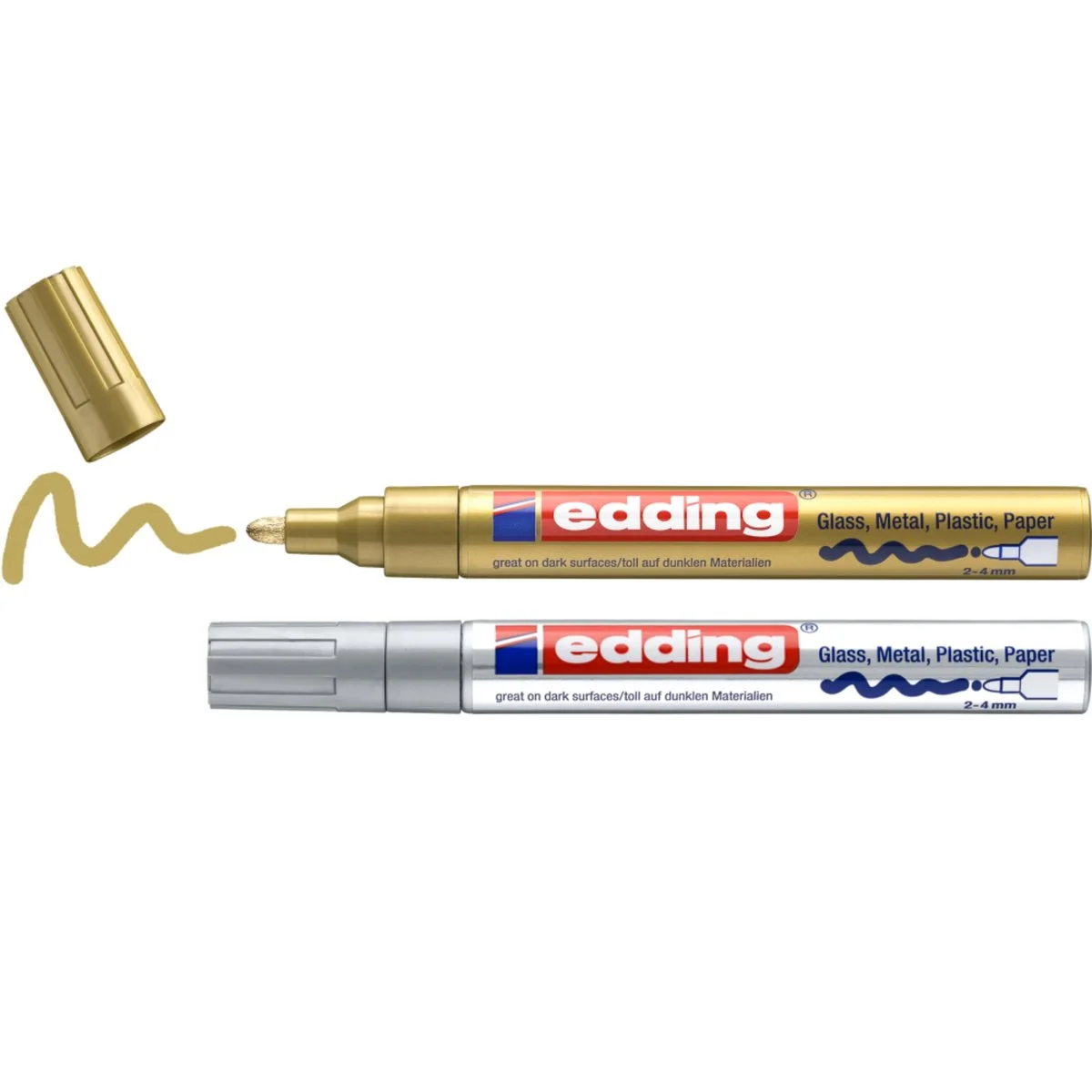 Marqueur peinture Edding e-750 Alu - Pointe ogive 2-4 mm - Or et Argent - Par 2 - Marqueurs, Feutres craies-4