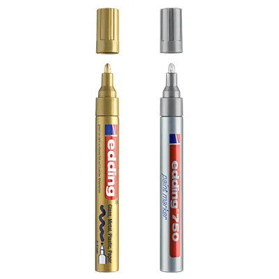 Marqueur peinture Edding e-750 Alu - Pointe ogive 2-4 mm - Or et Argent - Par 2 - Marqueurs, Feutres craies