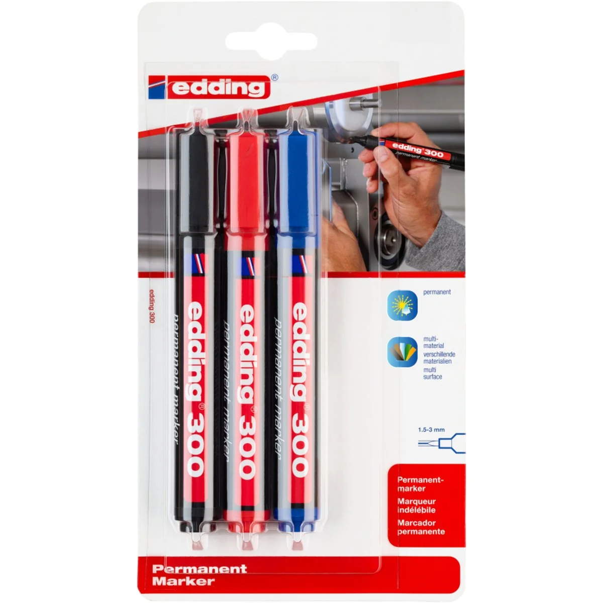Marqueurs permanents Edding e-300 Plastique - Pointe ogive 1,5-3 mm - Assortis - Par 3 - Marqueurs-2