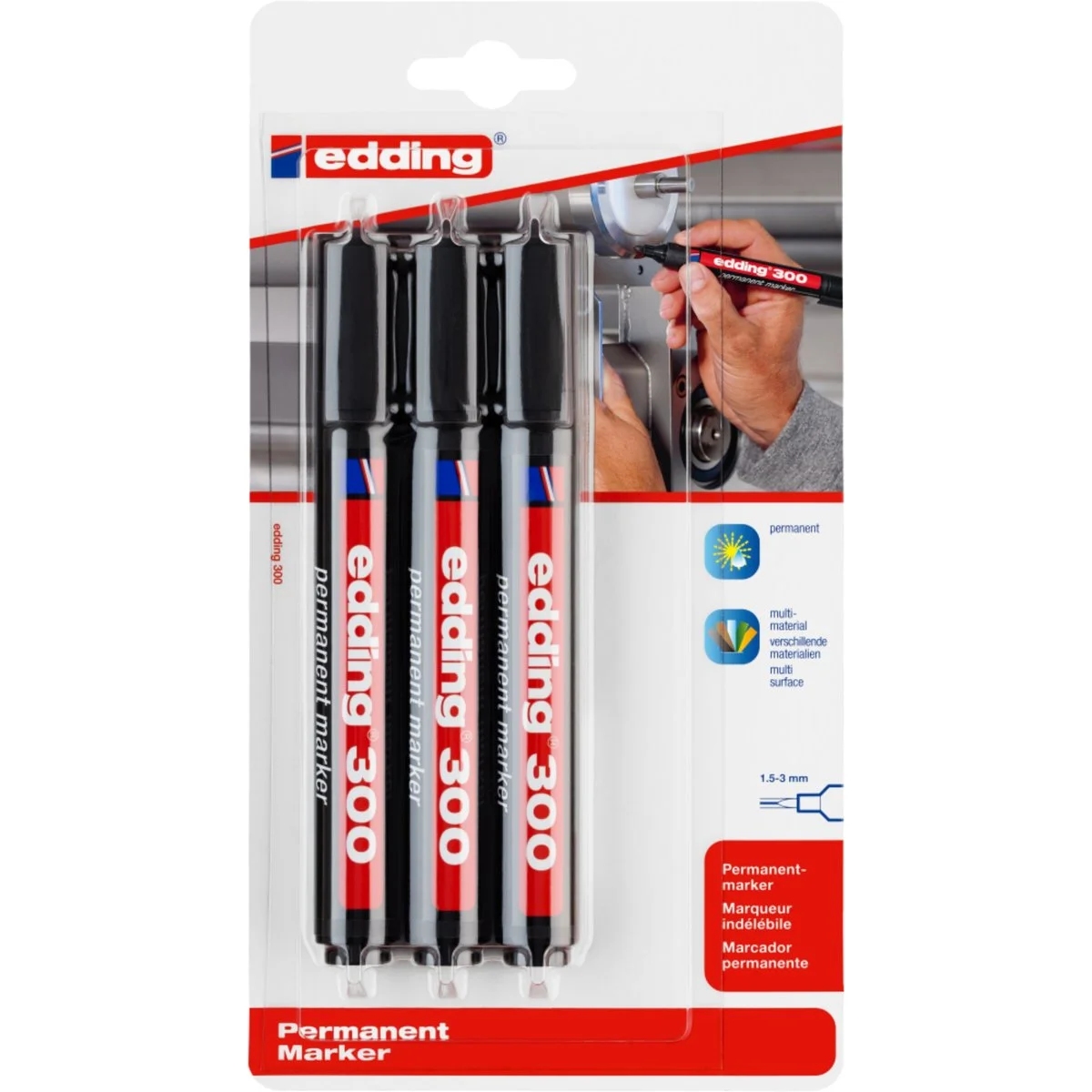 Marqueurs permanents Edding e-300 Plastique - Pointe ogive 1,5-3 mm - Noir - Par 3 - Marqueurs-2