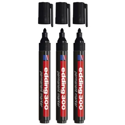 Marqueurs permanents Edding e-300 Plastique - Pointe ogive 1,5-3 mm - Noir - Par 3 - Marqueurs