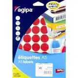 Pastille adhésive permanente Rouge ø 24 mm Agipa - Pastille de signalisation - Étui de 400 - Étiquettes adhésives Soldes