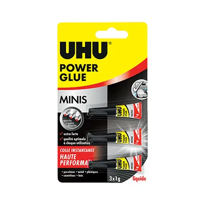 Colle liquide forte Power Glue UHU – Colle instantanée extra-forte - Pack de 3 mini tubes - Colles