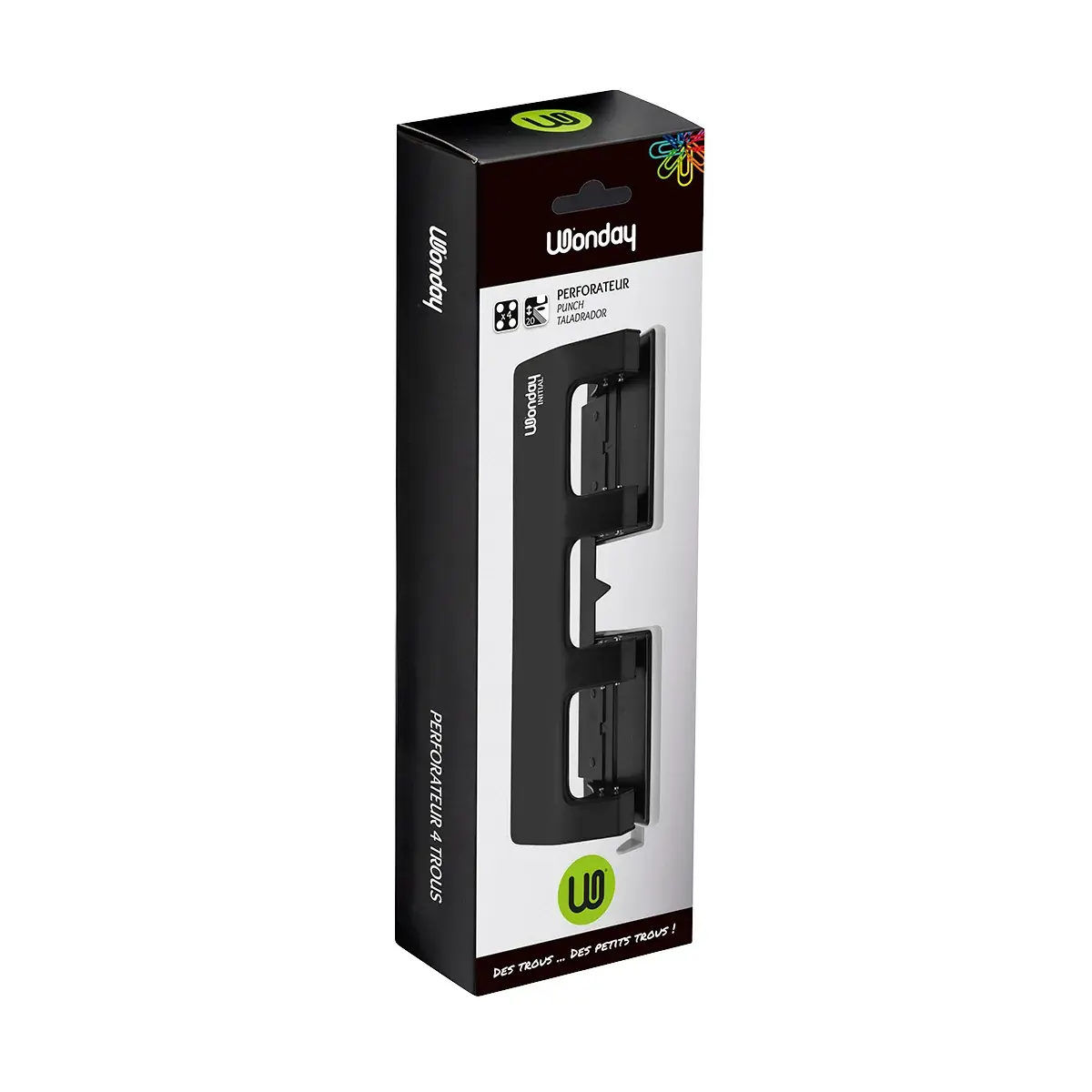 Perforateur 4 trous capacité 20 feuilles Wonday – Entraxe 80 mm avec guide de réglage - Noir - Perforateurs-2