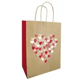 Sacs kraft brun à motifs cœur rouge 26 x 12 x 32 cm – Paquet de 20 - Sacs kraft à motifs