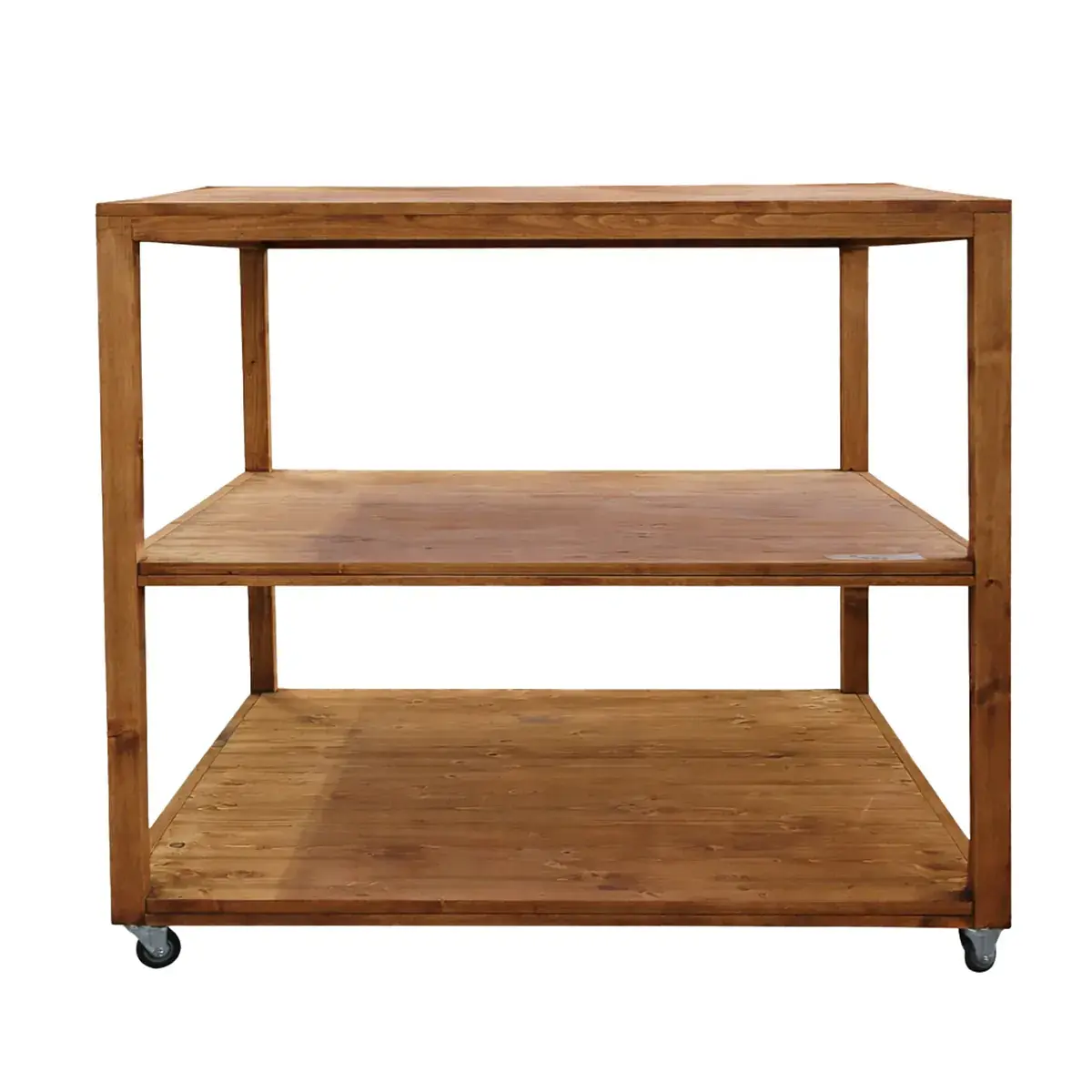 Table de présentation bois massif 3 niveaux sur roulettes 100x100x100cm – Présentoir central étagère de présentation - Ligne Authentique