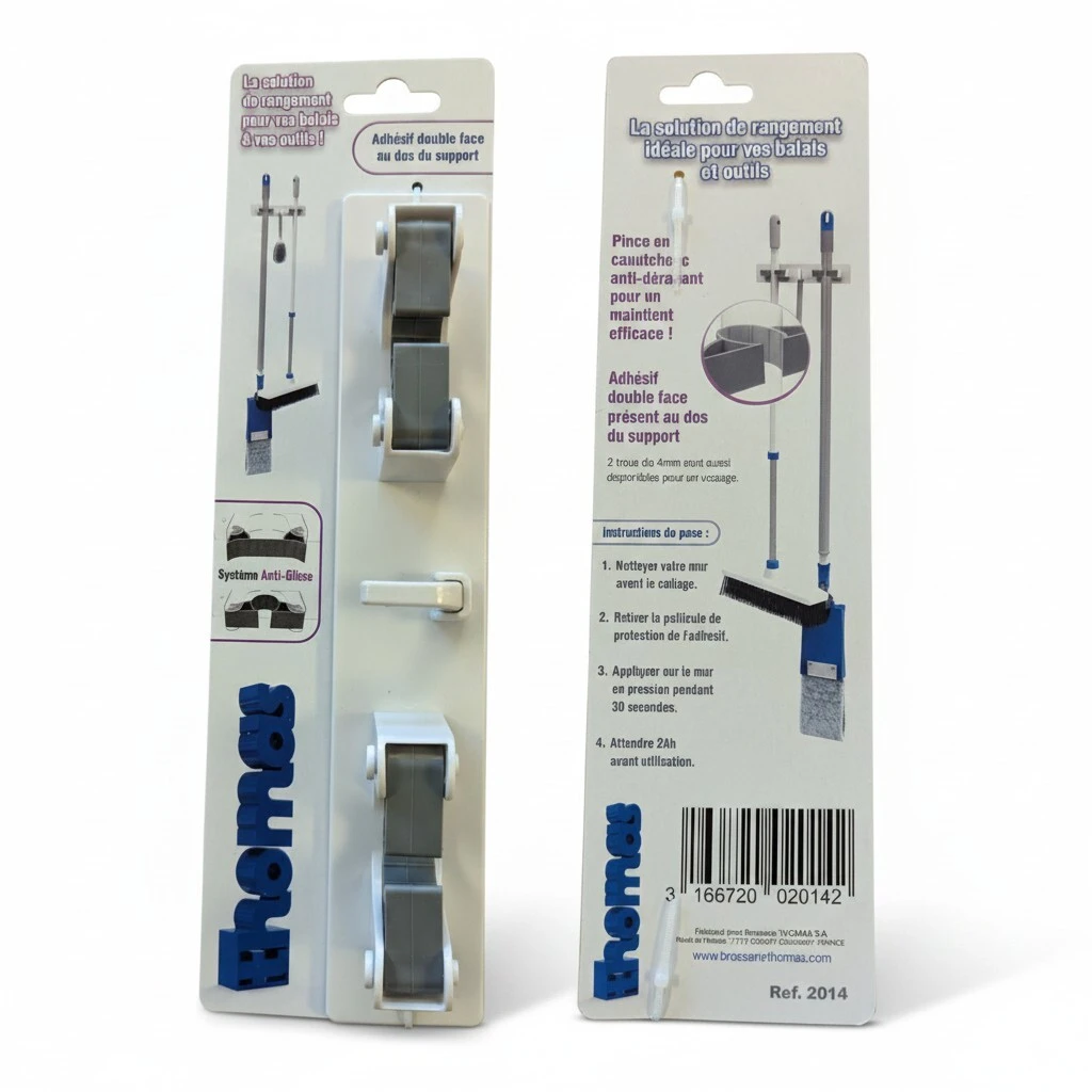 Support mural balai double fixation + crochet 235mm - Balais et pelles