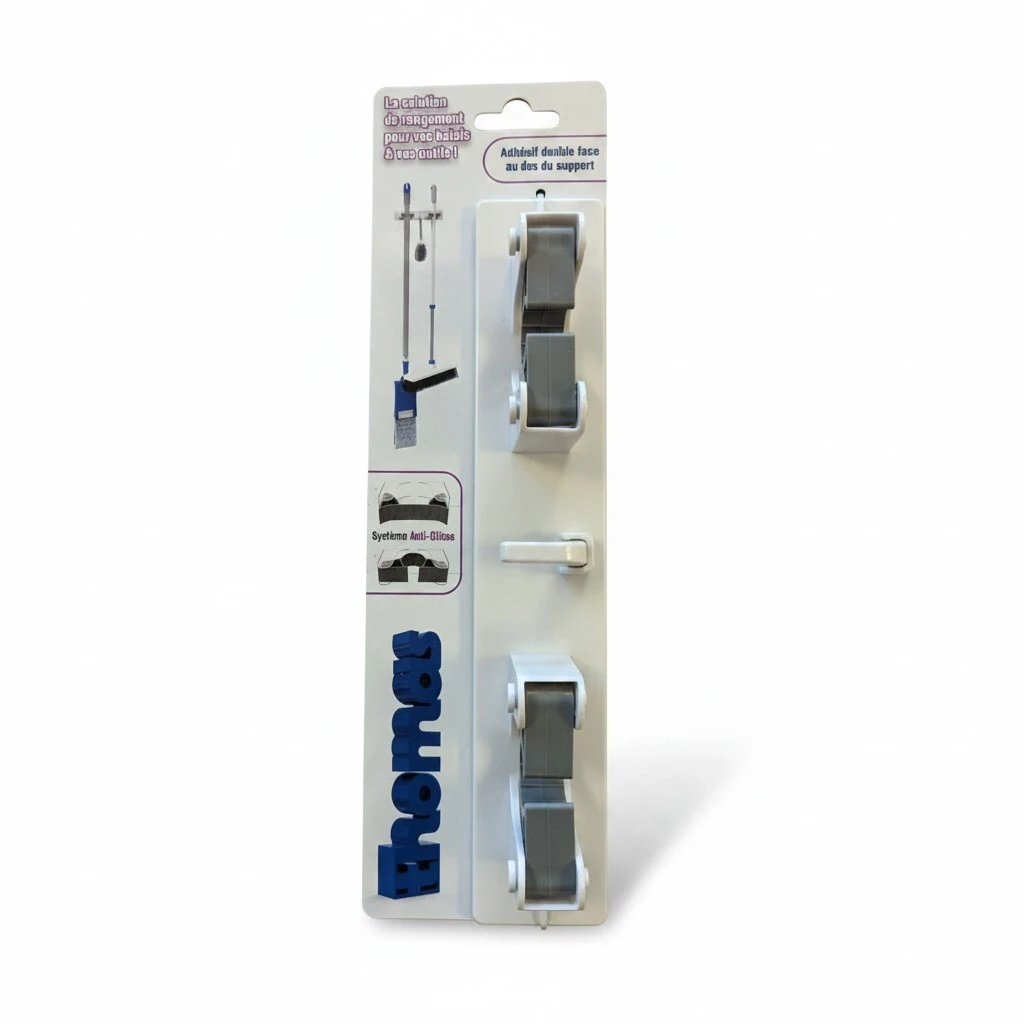 Support mural balai double fixation + crochet 235mm - Balais et pelles-2