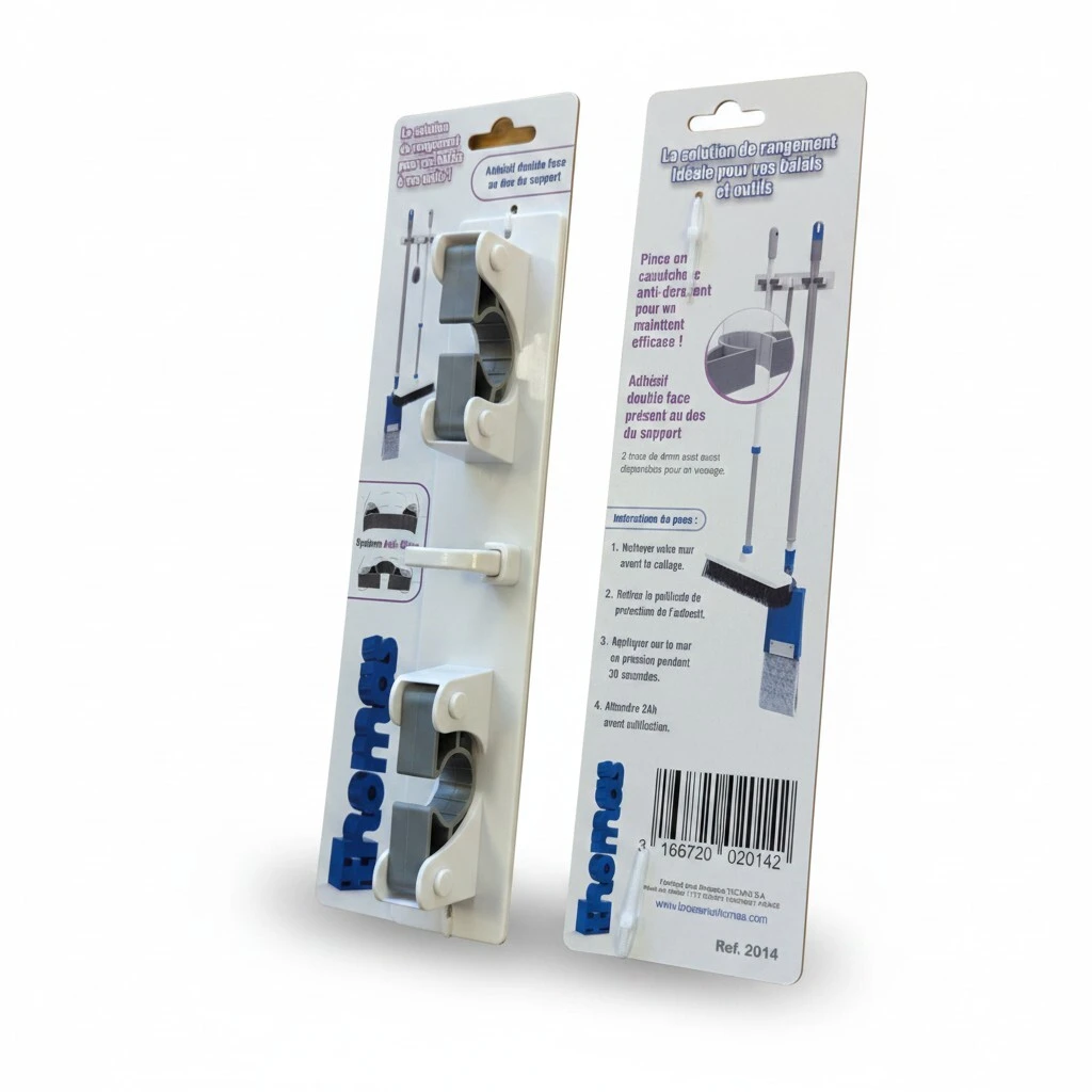 Support mural balai double fixation + crochet 235mm - Balais et pelles-3