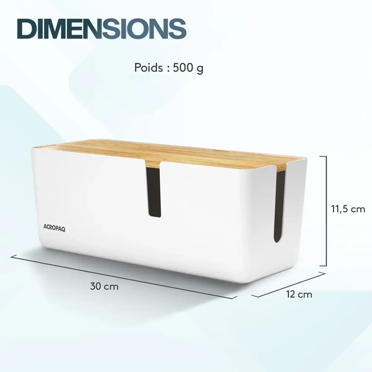 Boîte de rangement pour câbles 30 x 12 x 11,5 cm blanche couvercle bambou – Boite cache multiprise - Boite cache câbles - Prises, Rallonges et Organisateurs de câbles-6