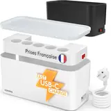 Boîte cache câble avec multiprise 5 prises AC avec USB-C, QC3 et USB-A – Cache multiprise - Prises, Rallonges et Organisateurs de câbles