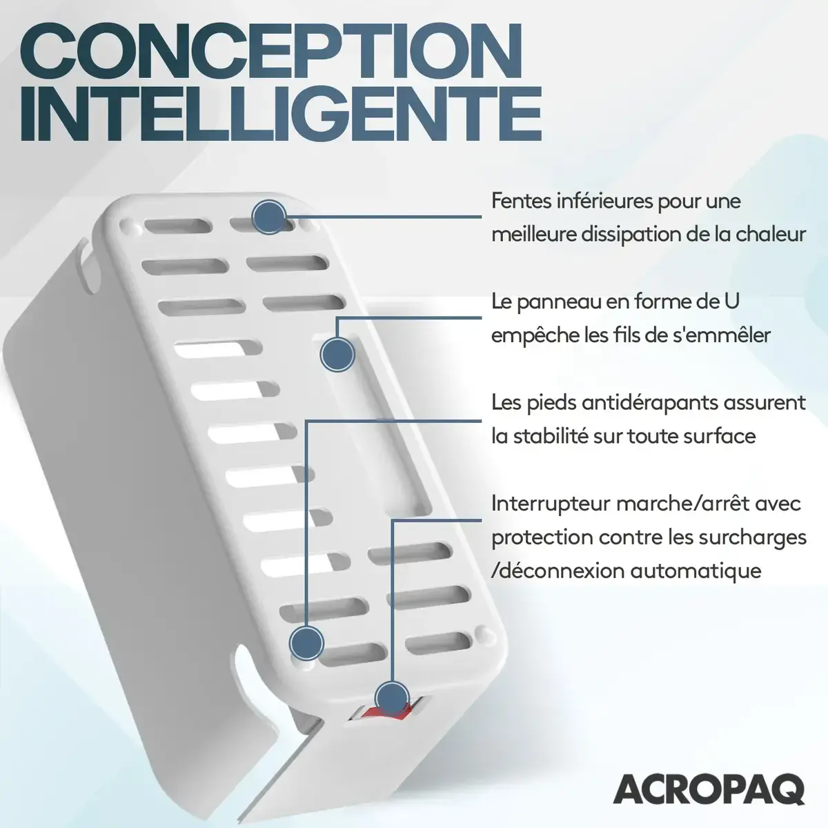 Boîte cache câble avec multiprise 5 prises AC avec USB-C, QC3 et USB-A – Cache multiprise - Prises, Rallonges et Organisateurs de câbles-5