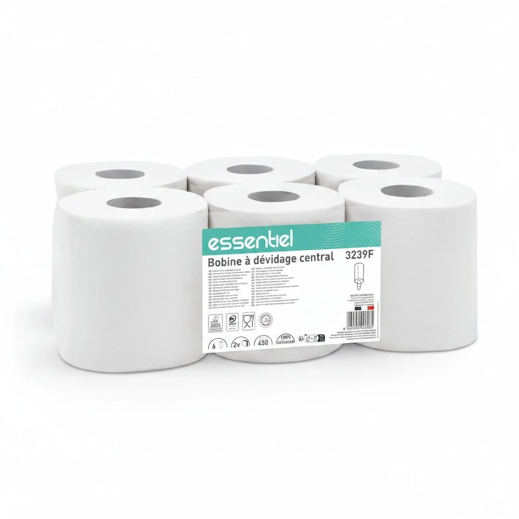 Papier essuie-mains à dévidage central 450 formats 2 plis Écolabel Celtex – Lot de 6 rouleaux - Essuie-mains