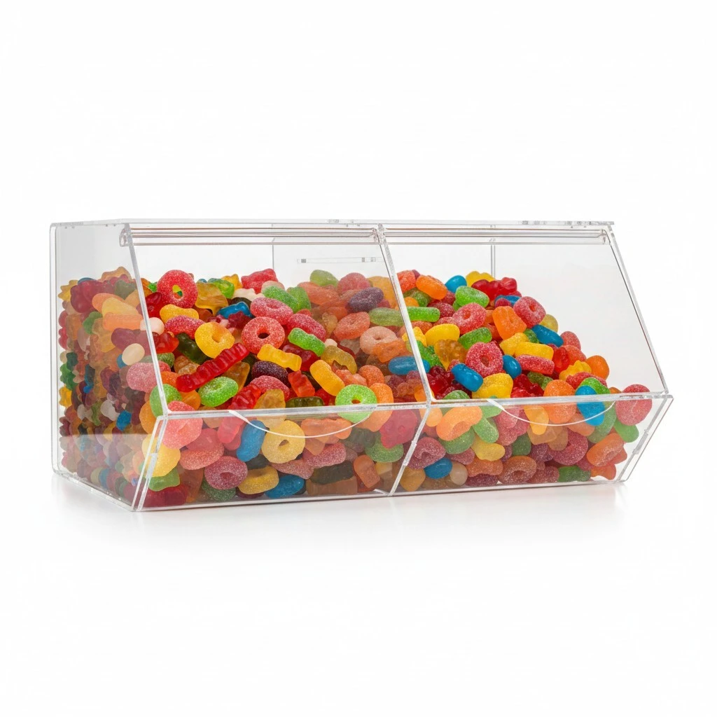 Distributeur de bonbons 2 compartiments transparent plexi 38 x 30 x 20 cm - Présentoir bonbons - Vitrines alimentaires-2