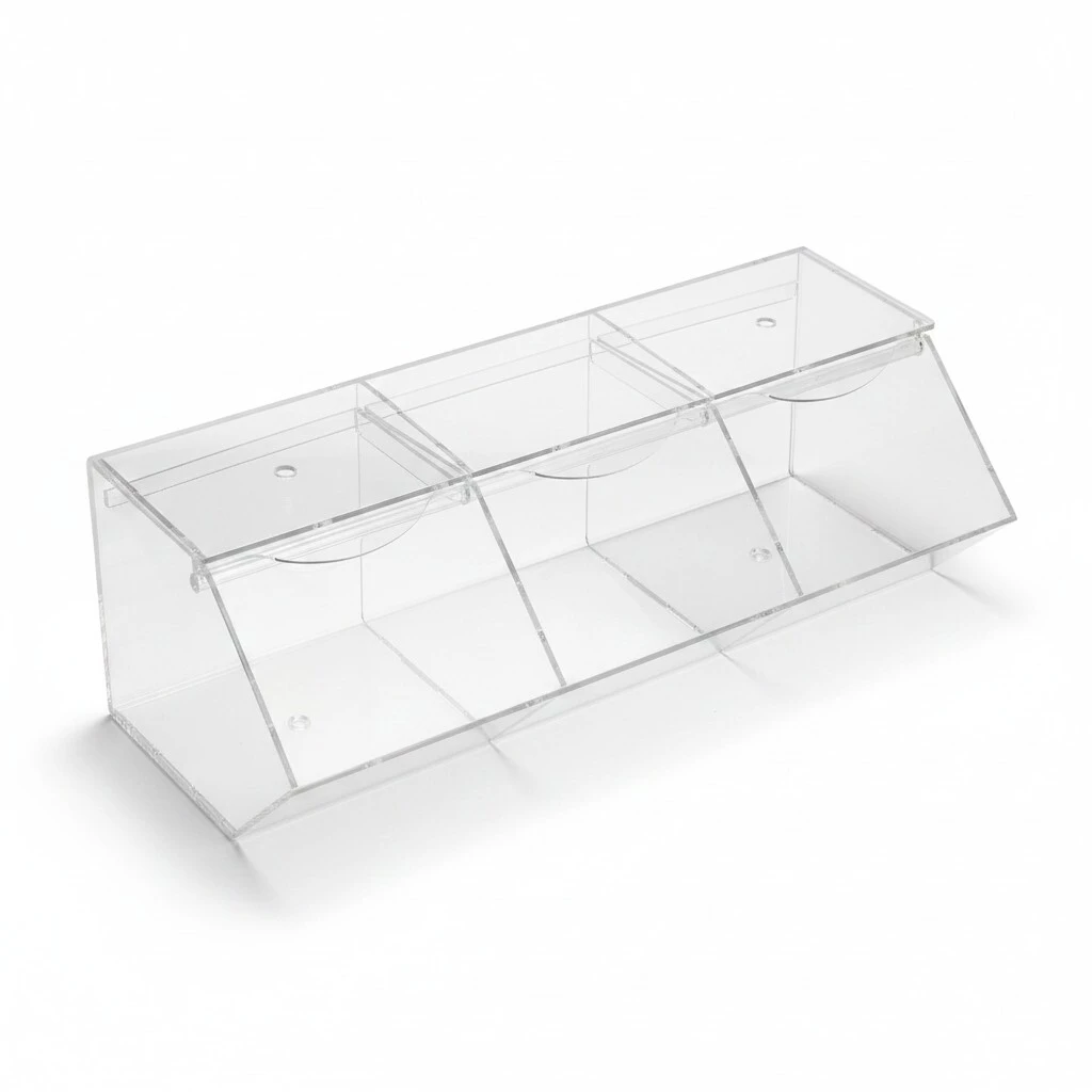 Distributeur de bonbons 3 compartiments transparent plexi 45 x 20 x 15 cm - Présentoir bonbons - Vitrines alimentaires