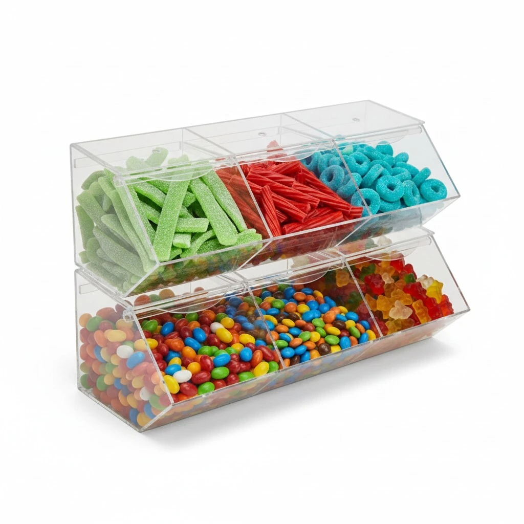 Distributeur de bonbons 3 compartiments transparent plexi 45 x 20 x 15 cm - Présentoir bonbons - Vitrines alimentaires-3