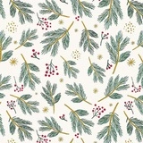 Papier cadeau kraft Branches sapin et houx sur fond blanc 70 cm x 50 m – Papier cadeau Noël professionnel - Papiers cadeaux Noël