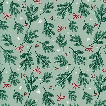 Papier cadeau Branches sapin et nœuds rouges fond vert 70 cm x 50 m – Papier cadeau Noël professionnel - Papier cadeaux couchés à motifs