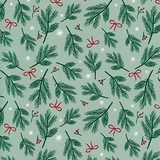 Papier cadeau Branches sapin et nœuds rouges fond vert 70 cm x 50 m – Papier cadeau Noël professionnel - Papier cadeaux couchés à motifs