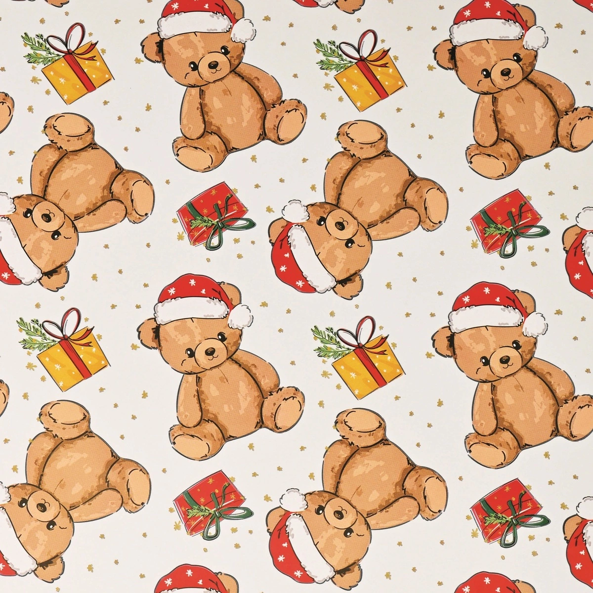 Papier cadeau Oursons de Noël sur fond Blanc 70 cm x 50 m - Papier cadeau enfant - Papier cadeau pro - Papiers cadeaux enfants