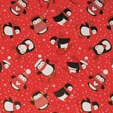Papier cadeau Pingouins de Noël sur fond Rouge 70 cm x 50 m - Papier cadeau enfant - Papier cadeau pro - Papiers cadeaux enfants