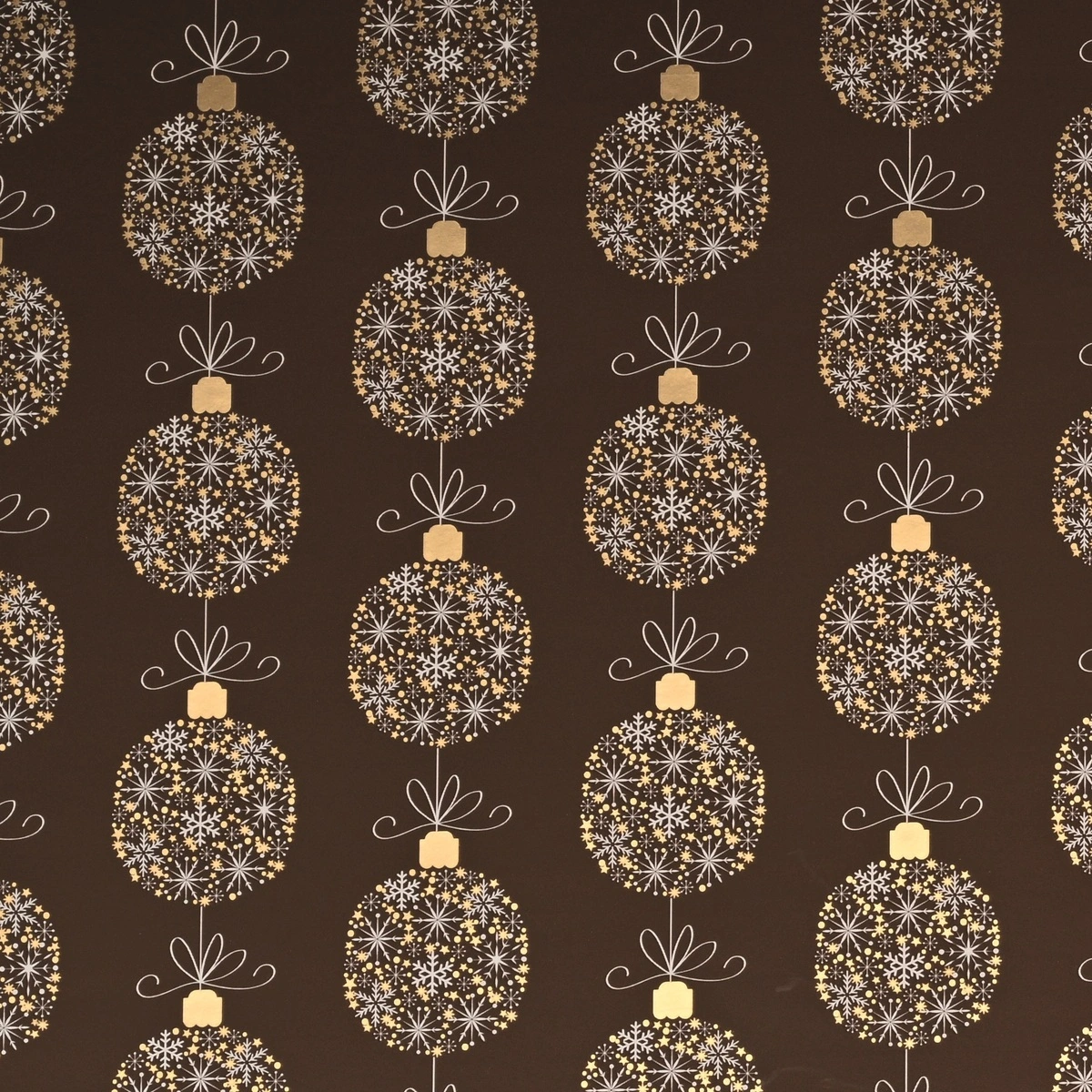 Papier cadeau Boules de Noël étoilées sur fond Marron 70 cm x 50 m - Papier cadeau pro - Papier cadeaux couchés à motifs