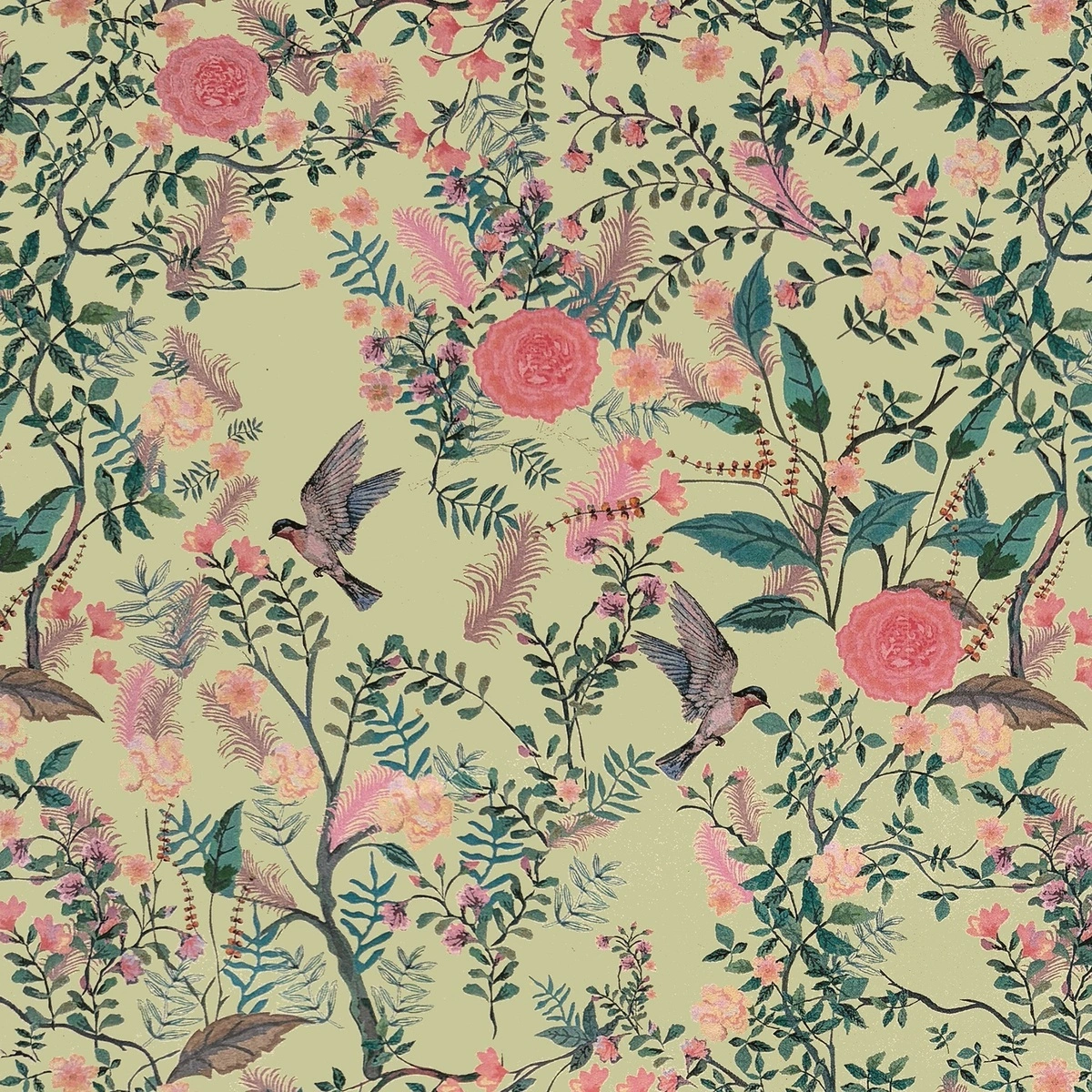 Papier cadeau kraft motif floral vert / rose – Papier cadeau pro - Rouleau de 70 cm x 50 m - Papiers cadeaux kraft à motifs