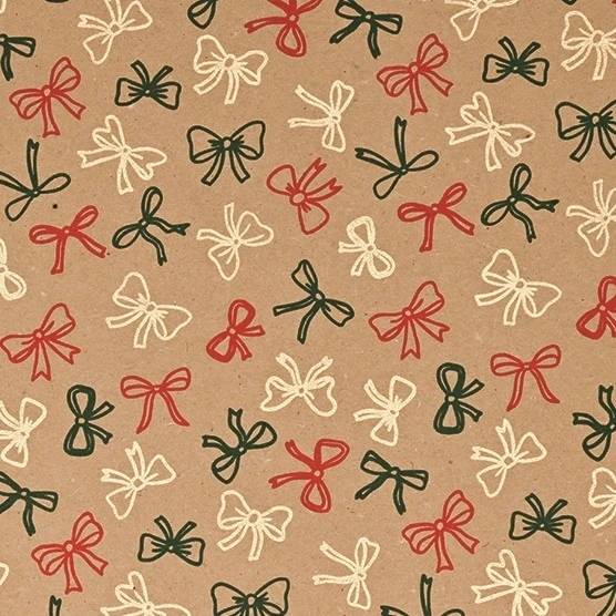 Papier cadeau Noël kraft brun motif noeuds Rouge / Vert / Or 70 cm x 50 m - Papier cadeau pro - Papiers cadeaux kraft à motifs