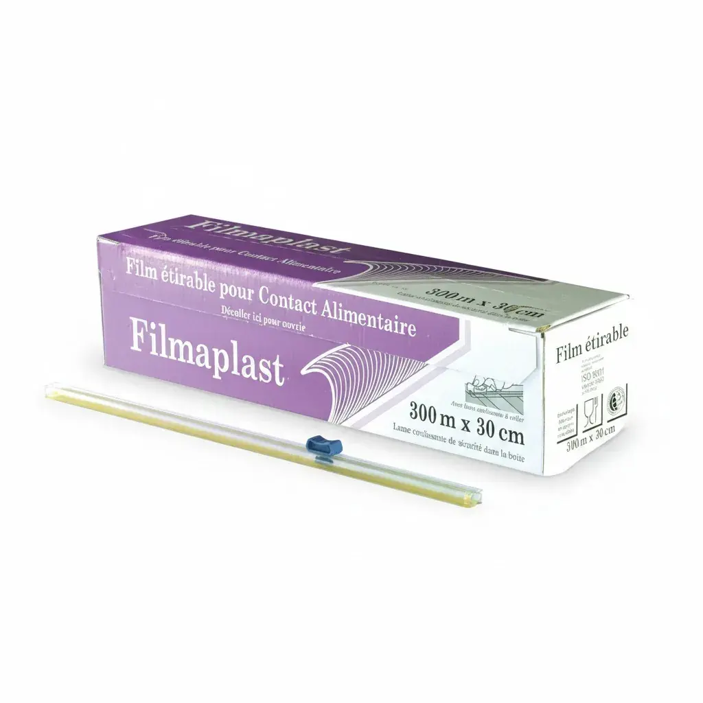 Film étirable alimentaire en boîte distributrice avec lame zip Filmaplast - Rouleau de 30 cm x 300 m - Films, papiers ingraissables et sachets papier alimentaires