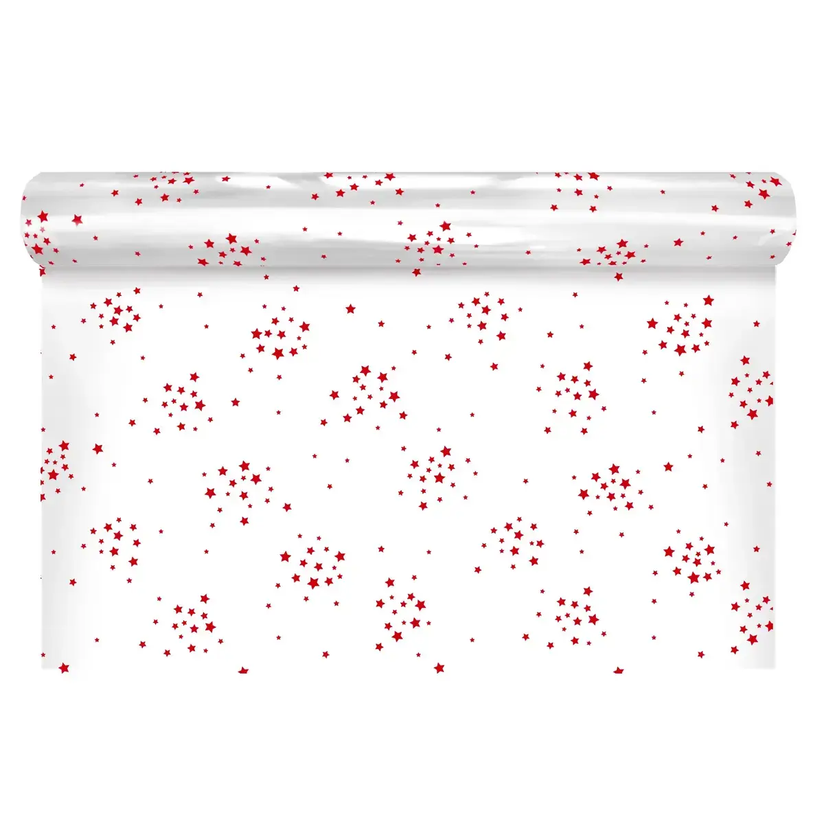 Film polypropylène transparent / rouge imprimé étoiles Starry 80 cm x 120 m – Film fleuriste imprimé - Films polypropylène à motifs