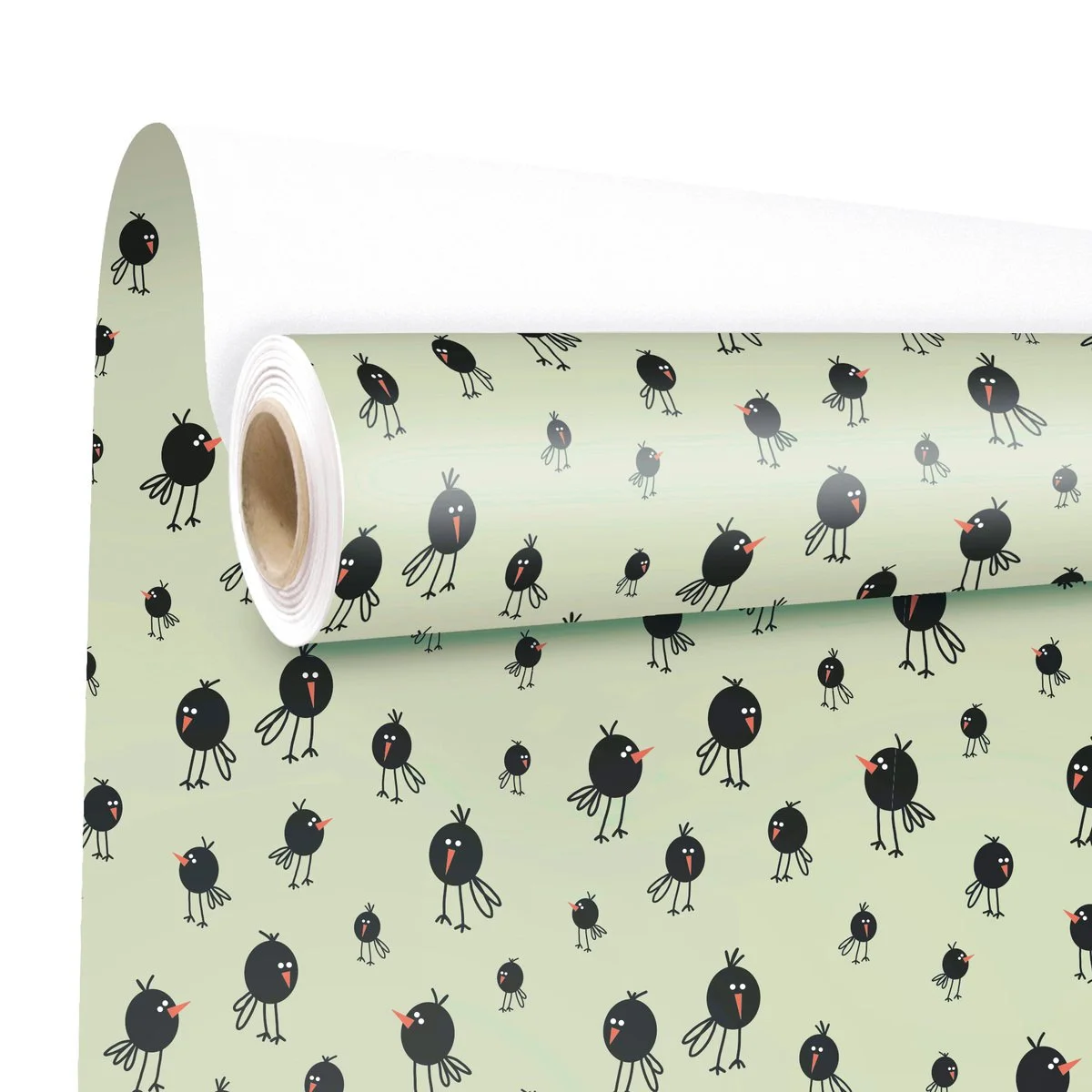 Papier cadeau enfant « Vic » 69 cm x 50 m – Papier couché vert oiseaux noirs - Papiers cadeaux enfants-2