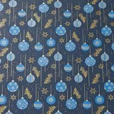 Papier cadeau Bellune boules de Noël, étoiles et sapins Or sur fond bleu 69 cm x 50 m - Papier cadeau Noël - Papier cadeau pro