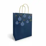 Sac kraft Noël poignées torsadées Bleu / Or 18 x 8 x 22 cm - Sac cadeau Noël - Paquet de 50