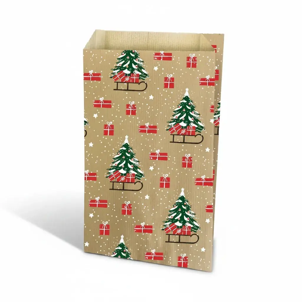 Pochette cadeau kraft vergé Noël Pinora 18x6x35cm 60g/m², paquet de 150 - Pochettes cadeaux à motifs