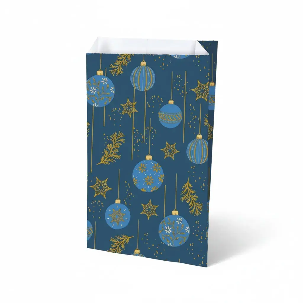 Pochette cadeau de Noël sur fond bleu Bellune 18 x 6 x 35 cm - Sachet cadeau de Noël - Paquet de 150 - Pochettes cadeaux à motifs