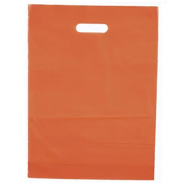 Sac plastique poignées découpées renforcées PEBD 55µ 50 x 50 x 5 cm - Orange - Lot de 100 - Sacs plastique unis, poignées découpées