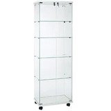 Vitrine colonne verre trempé socle blanc 4 tablettes 60 x 40 x 180 cm sur roulettes – Vitrine d’exposition - Vitrine exposition magasin