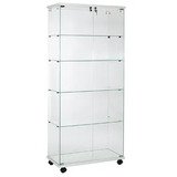 Vitrine colonne verre trempé socle blanc 4 tablettes 80 x 40 x 180 cm sur roulettes – Vitrine d’exposition - Vitrine exposition magasin - Vitrines Bois