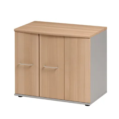 Armoire basse de bureau Jazz+ 1 porte battante 2 portes pliantes 80 x 48 x H 71 cm - Hêtre ambré - Caissons de bureau, Armoires de bureau