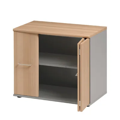 Armoire basse de bureau Jazz+ 1 porte battante 2 portes pliantes 80 x 48 x H 71 cm - Hêtre ambré - Caissons de bureau, Armoires de bureau-2