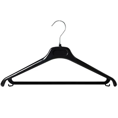 Cintre noir plastique avec barre et crochets 42 cm - Cintre pantalon - Lot de 100 - Cintres plastique