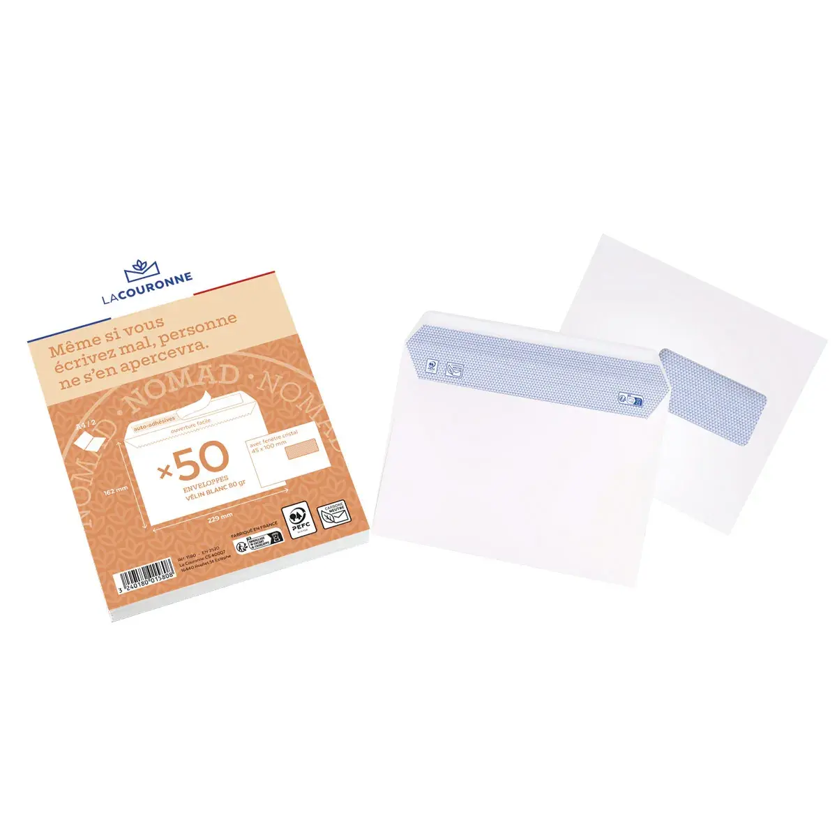 Enveloppe C5 blanche avec fenêtre La Couronne Nomad 162 x 229 mm 80g – Paquet de 50 - Enveloppes blanches, Enveloppes kraft-2