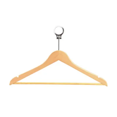 Cintre antivol bois naturel avec barre et encoches 44,5 cm - Cintre professionnel - Lot de 8 - Cintres bois