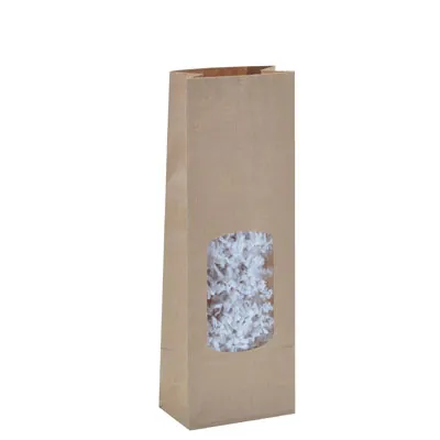 Sac SOS kraft brun avec fenêtre 400 ml 10 x 5,5 x 28,5 cm - Sachet SOS - Lot de 100 - Sacs SOS avec fenêtre