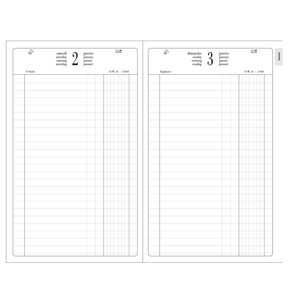 Agenda journalier noir 2027 Euro/Cents 13,5 x 21 cm - Agendas-Répertoires-2