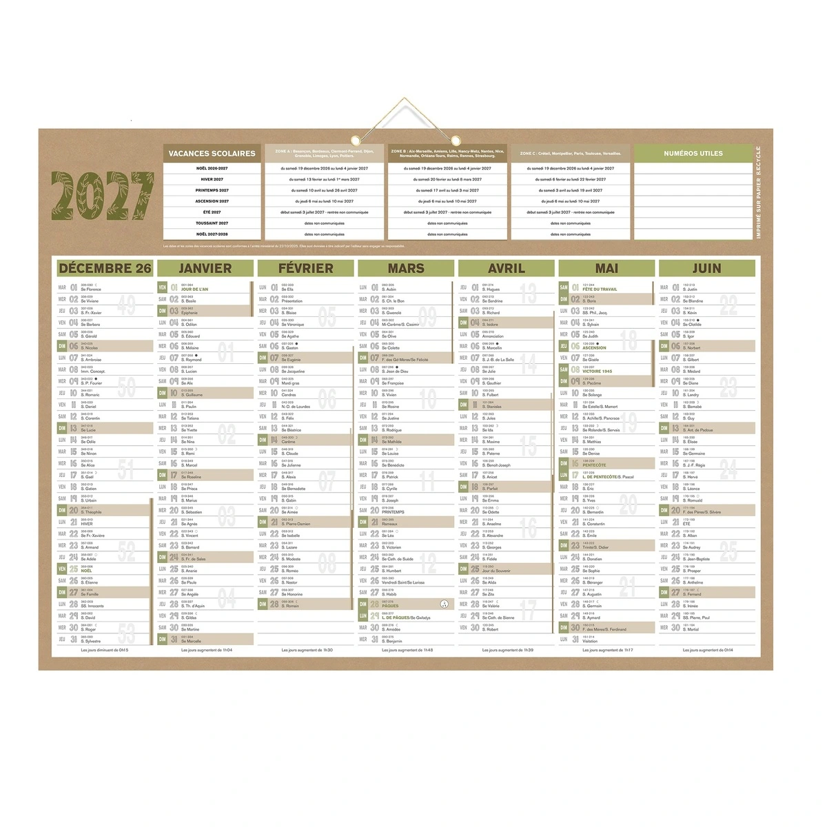  Calendrier 2027 NATURA mural, format 40,5 x 55 cm - Calendriers professionnels