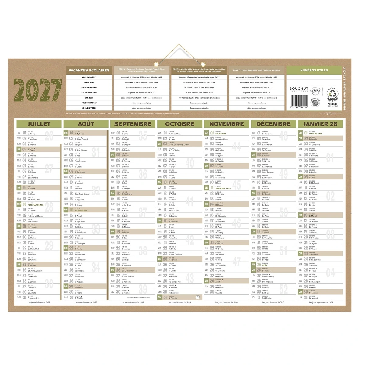  Calendrier 2027 NATURA mural, format 40,5 x 55 cm - Calendriers professionnels-2