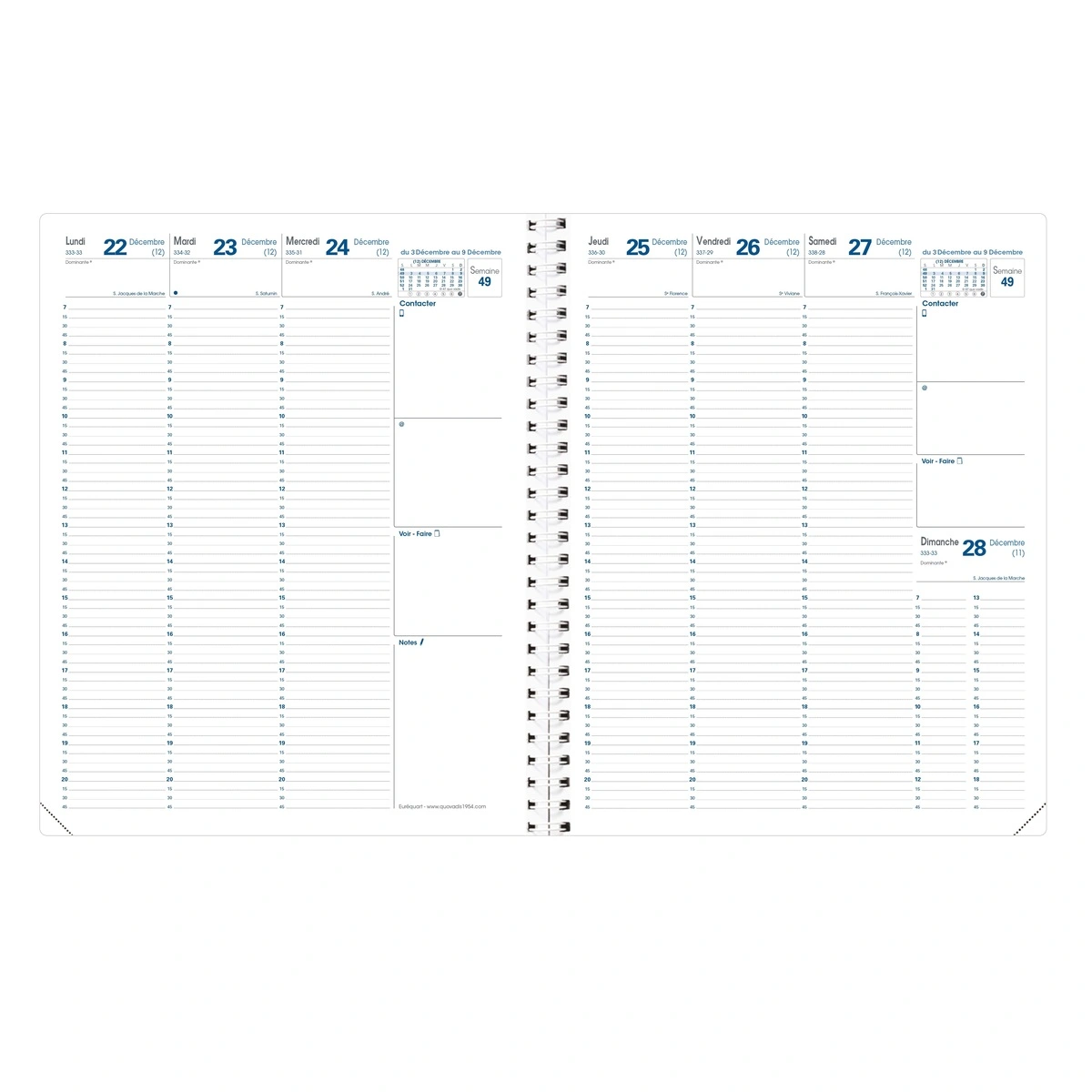 Agenda semainier Quo Vadis Euréquart 2027 24 x 30 cm – 4 coloris assortis - Agendas-Répertoires-2